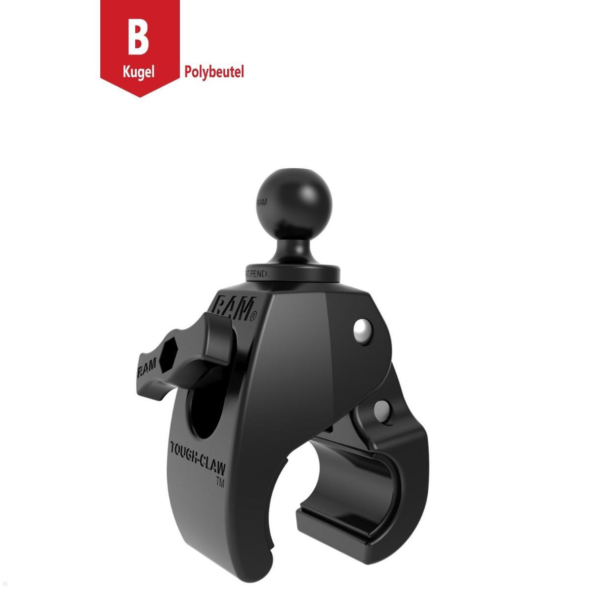 RAM Mounts Tough-Claw Halteklammer mittel mit Feststellschraube  B-Kugel Durchmesser 25,4-40,6 mm (RAP-B-404U), werkzeugfreie Befestigung