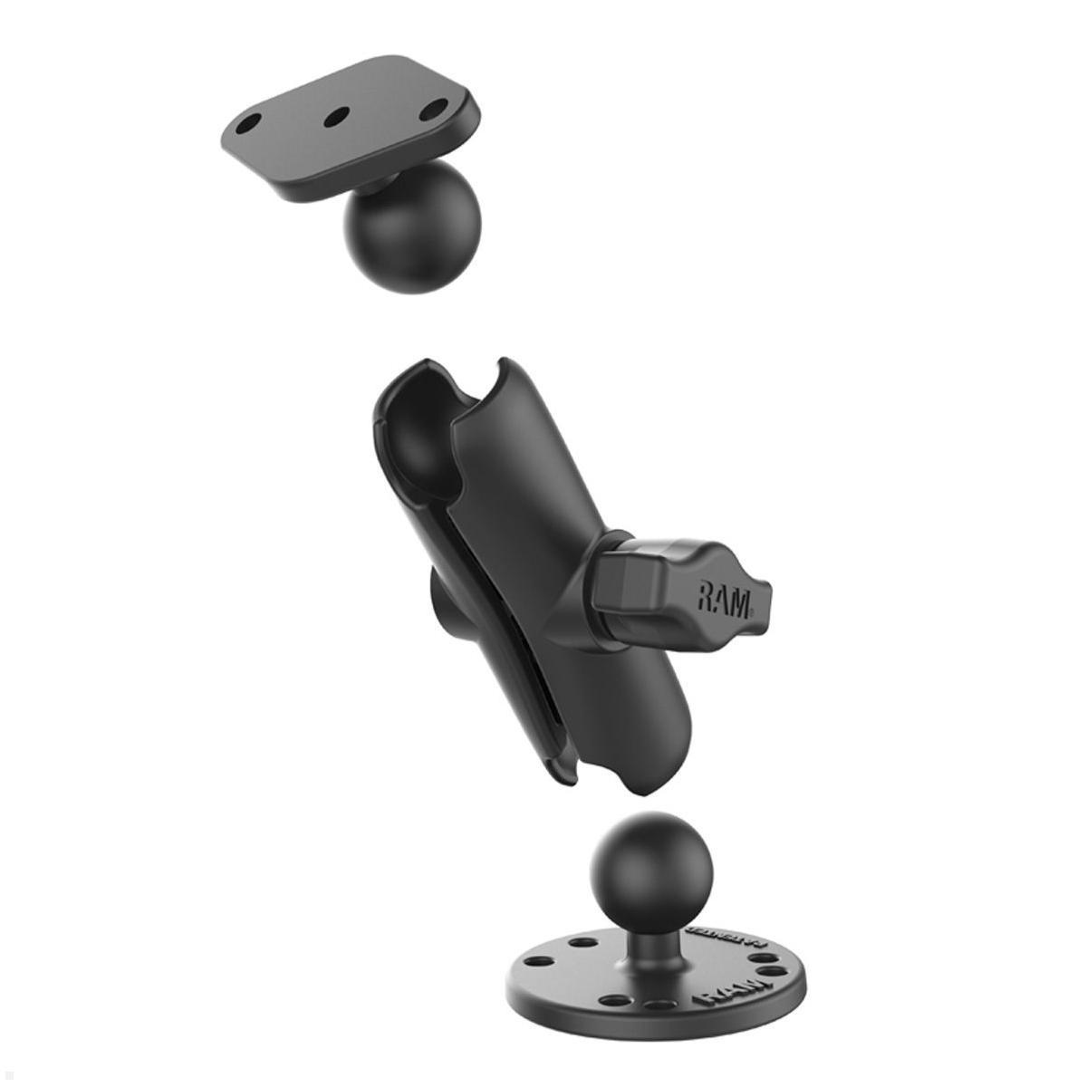 RAM Mounts Aufbau-Set - runde Basisplatte, mittlerer Verbindungsarm, Diamond-Basisplatte B-Kugel (RAM-B-138U), pulverbeschichtetes Aluminium