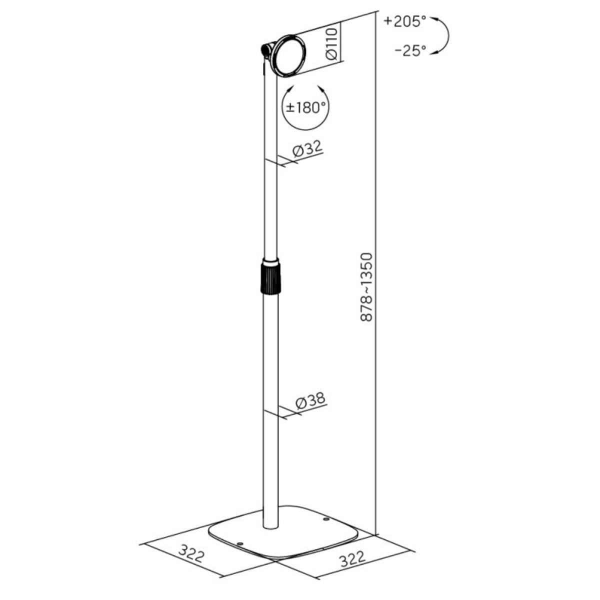 TabLines TBS161 Tabletständer anschraubbar 7-15 Zoll, höhenverstellbar, Tabletständer Zeichnung
