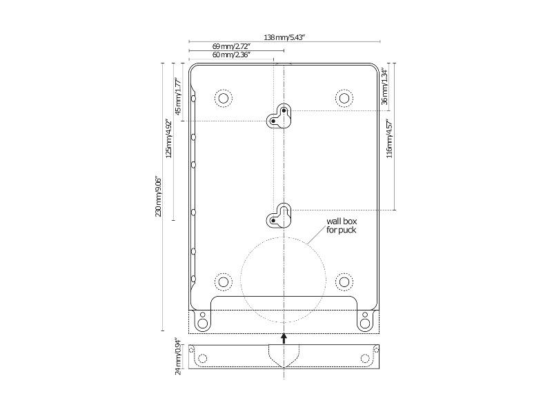 Basalte Tablet Wandhalter für iPad Mini 4, rund , silber Maße