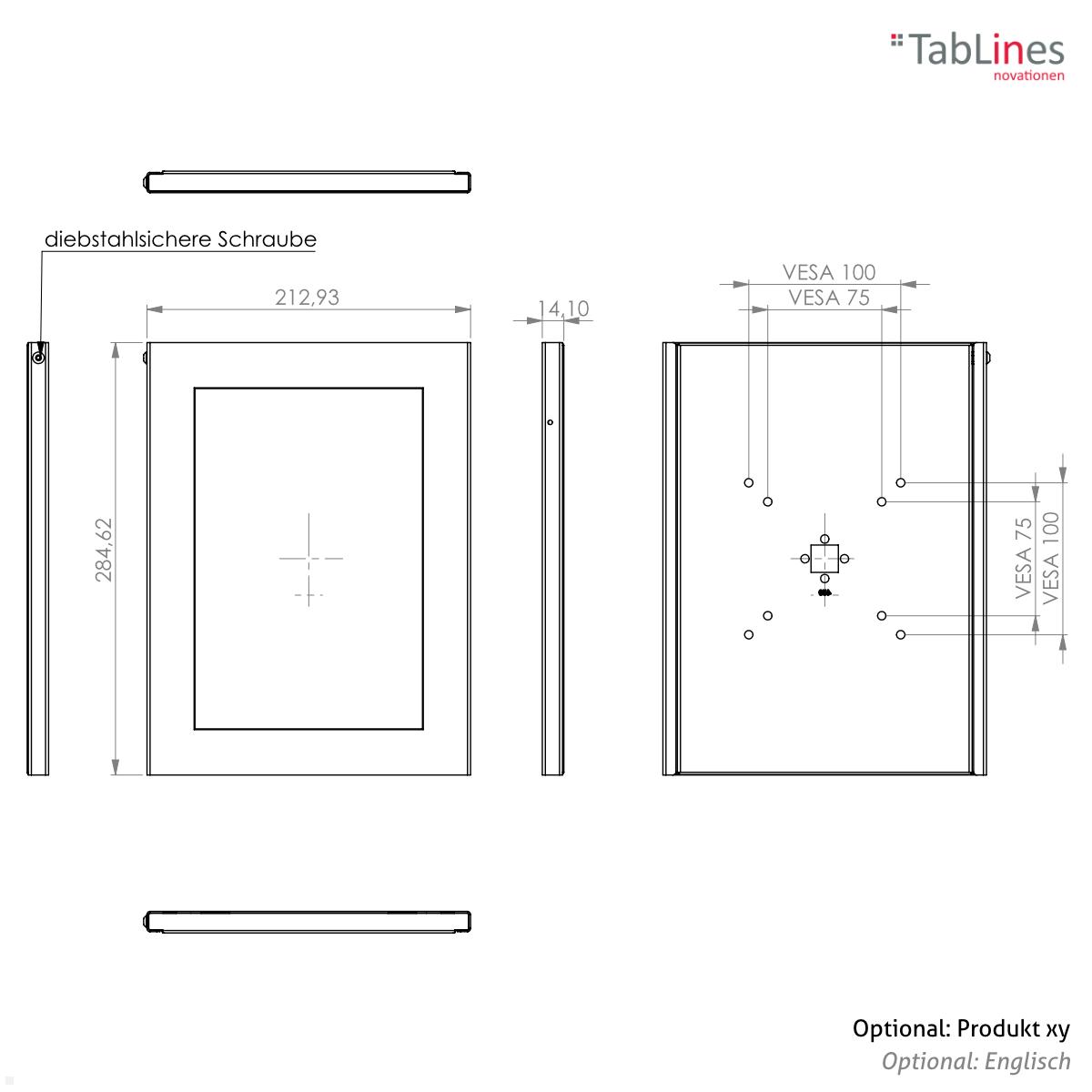 TabLines TSG084B Tablet Schutzgehäuse für Microsoft Surface Go 3, schwarz technische Zeichnung