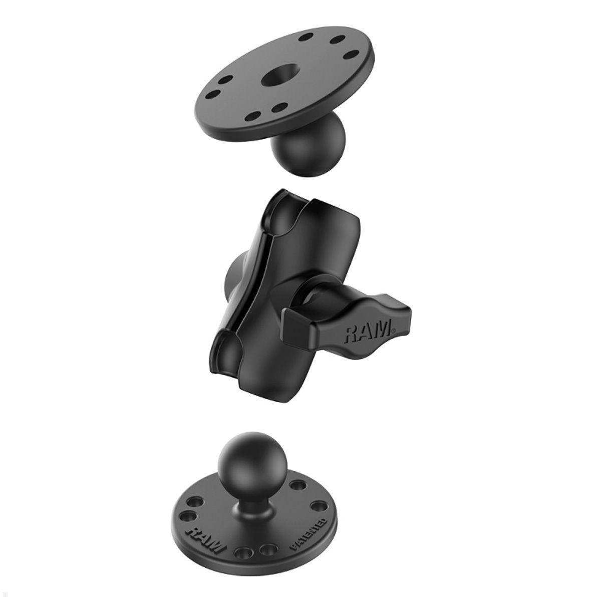 RAM Mounts Aufbau-Set - 2x runde Basisplatte, kurzer Verbindungsarm B-Kugel (RAM-B-101U-A), Basisplatte Aluminium