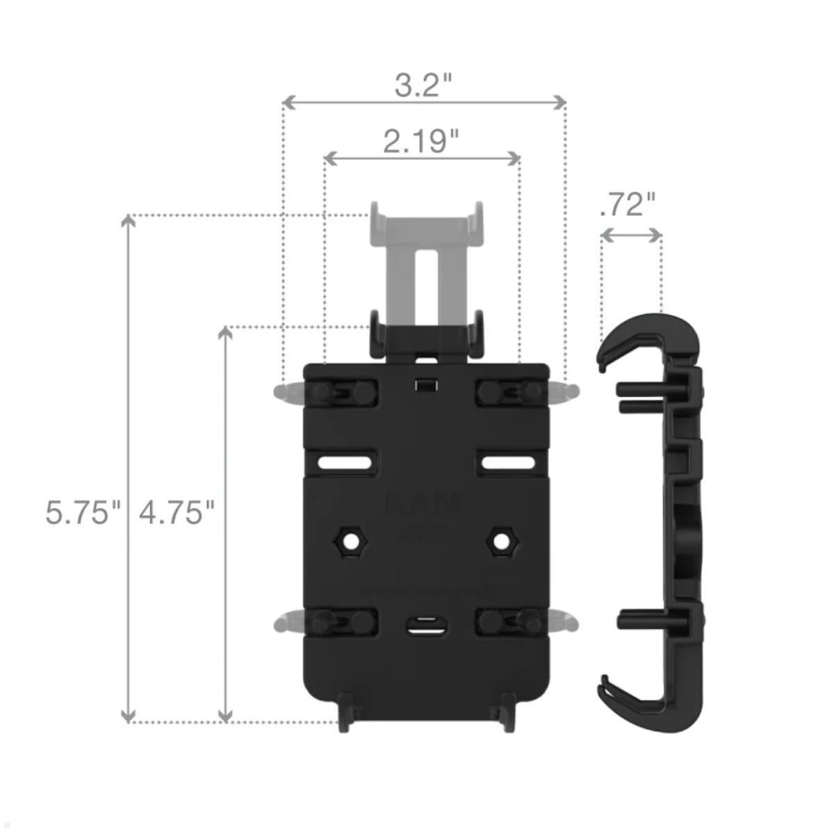 RAM Mounts Quick-Grip™ universal Halter für Smartphones, B-Kugel (RAM-HOL-PD3-238AU), Maße