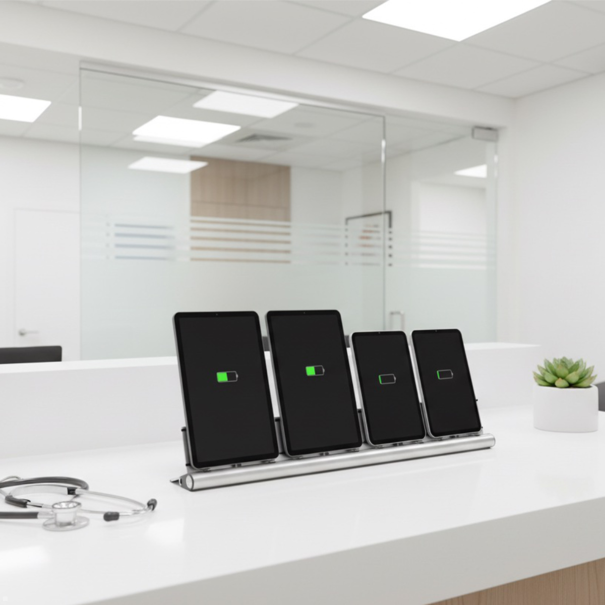 udoq 700 Ladestation für 4 Tablets – USB Tablet Ladegerät Docking Station, silber