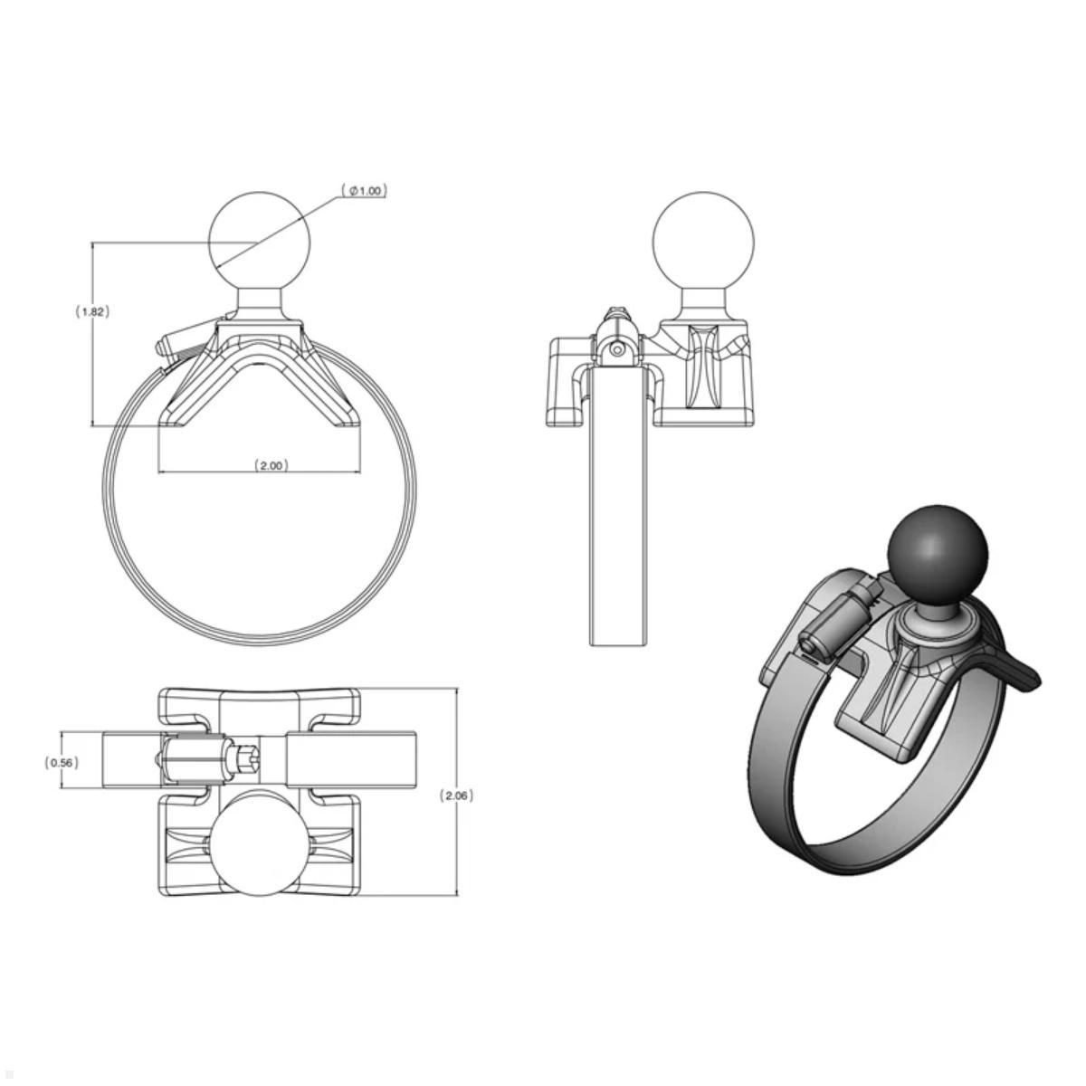 RAM Mounts V-Basis mit Rohrschelle B-Kugel (RAM-B-108BU), pulverbeschichtetes Aluminium schwarz