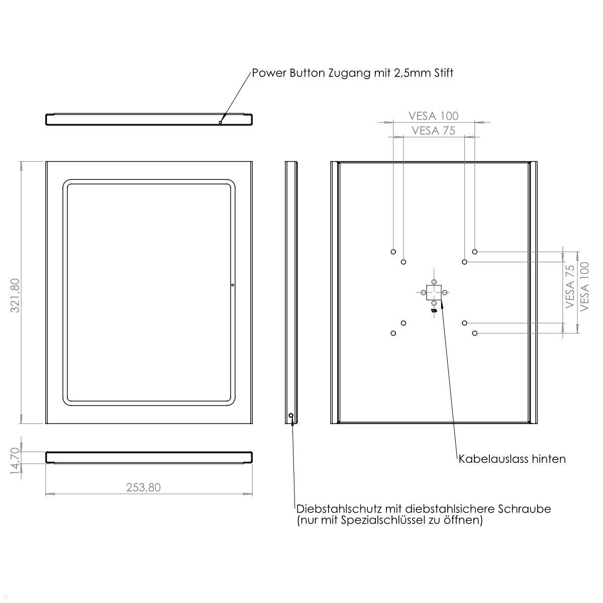 TabLines TSG101E Tablet Schutzgehäuse für Apple iPad Air 13.0 (M2), Edelstahl technische Zeichnung