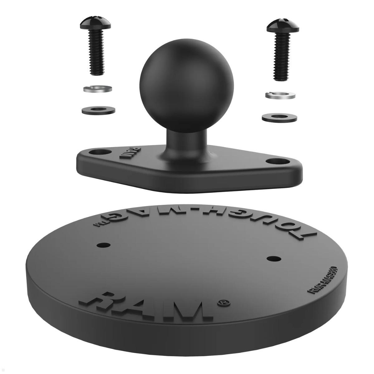 RAM Mounts Tough-Mag Basisplatte magnetisch 88 mm mit B-Kugel (RAM-B-238-MAG88U), AMPS Lochmaske Aluminium