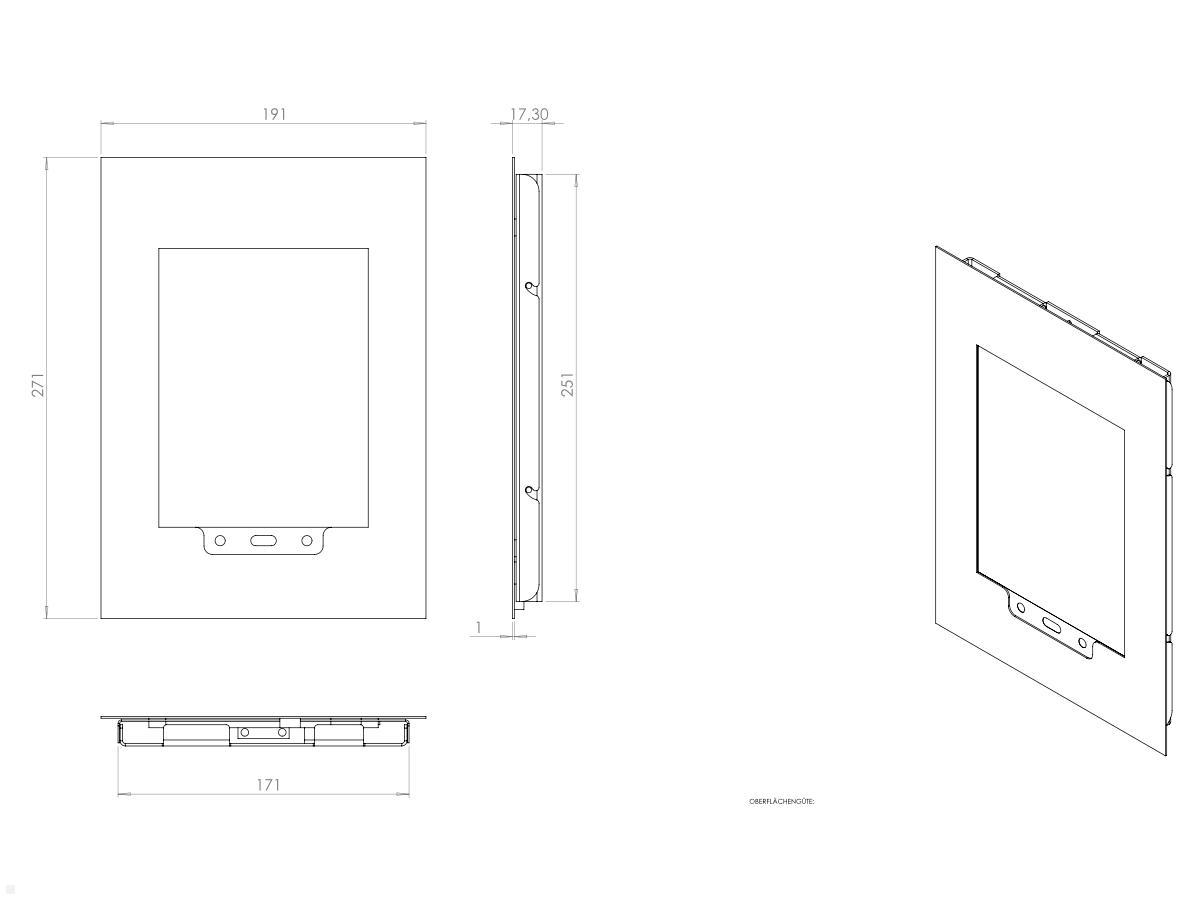 TabLines TWE015S Tablet Wandeinbau für Samsung Tab S2 8.0, Silber technische Zeichnung