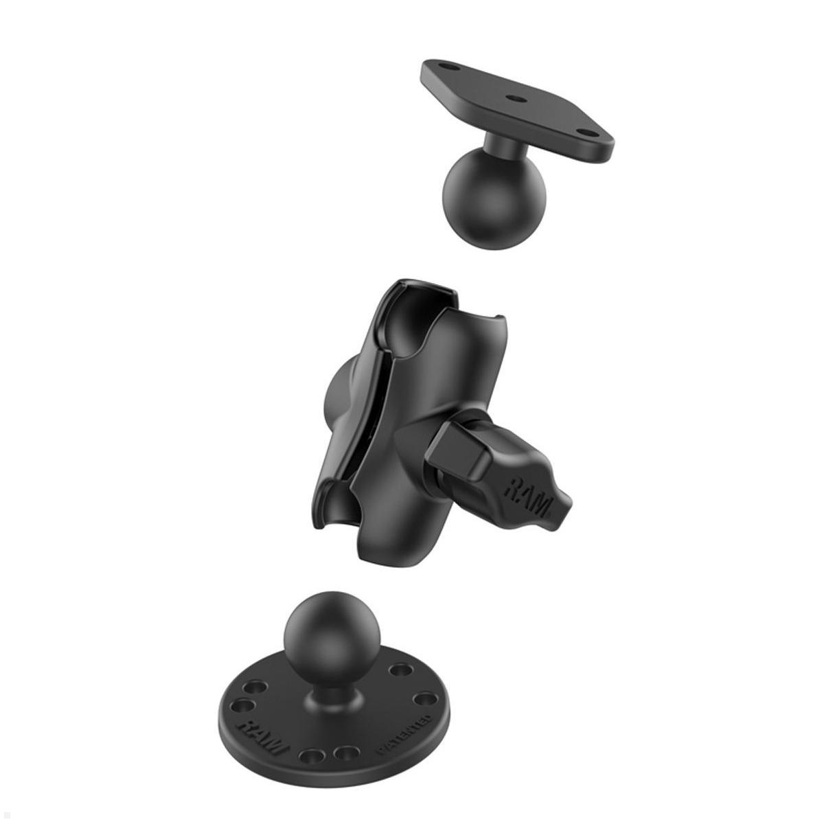 RAM Mounts Aufbau-Set - runde Basisplatte, kurzer Verbindungsarm, Diamond-Basisplatte, B-Kugel (RAM-B-138U-A), Trapez-Basisplatte